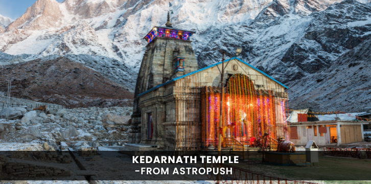 Scenic view of Kedarnath Temple nestled in the Himalayas, a sacred pilgrimage site dedicated to Lord Shiva.
