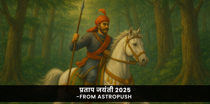 प्रताप जयंती 2025 पर महाराणा प्रताप घोड़े पर सवार, वीरता और विरासत को सलाम करता ऐतिहासिक चित्र