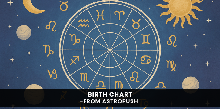 Visual representation of a birth chart with zodiac signs and celestial elements for astrology beginners