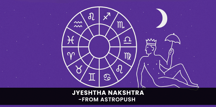 Jyeshtha Nakshatra symbol with spiritual aura and zodiac signs reflecting traits, influence, and divine significance