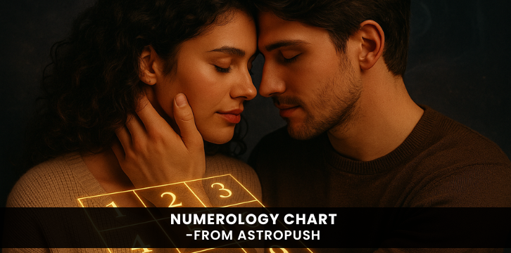 Romantic couple with glowing numerology chart background representing the power and meaning of numerology in relationships.