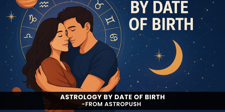 Couple hugging under starry sky with zodiac signs – Astrology by Date of Birth to discover your true path with the stars