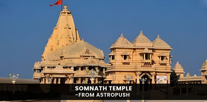 Somnath Temple in daylight with clear sky – a sacred symbol of faith, history, and devotion in Indian spirituality