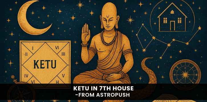 Astrological depiction of Ketu in 7th house symbolizing its impact on relationships, marriage, and remedies in Vedic astrology.