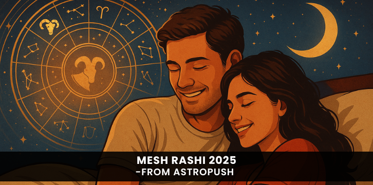 Mesh Rashi 2025 predictions for Aries showing love, career, and horoscope insights with astrological symbolism