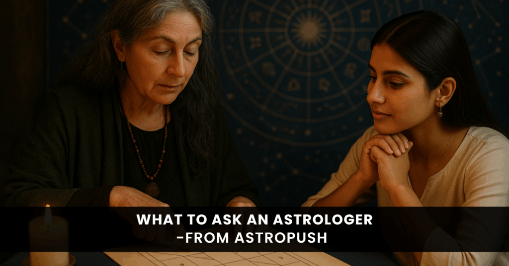 Astrologer offering life guidance by interpreting birth chart during a personal astrology consultation session.