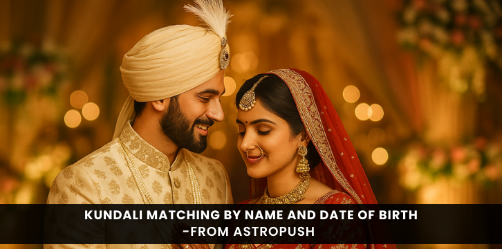 Traditional Indian couple during wedding ceremony symbolizing kundali matching by name and date of birth for marriage compatibility.