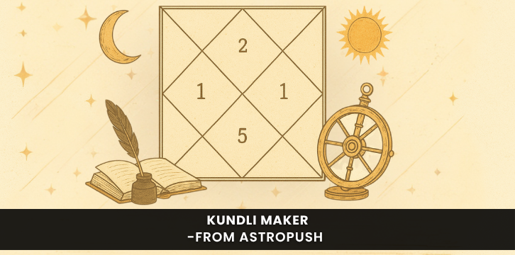 Traditional Kundli chart illustration with celestial symbols representing astrology and life guidance through Vedic science.