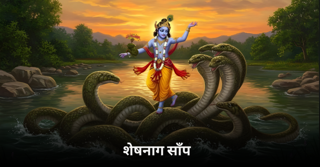 शेषनाग साँप का चित्र, हिंदू मान्यताओं में अनंत शेष का मिथक, अर्थ और आध्यात्मिक महत्व दर्शाता हुआ